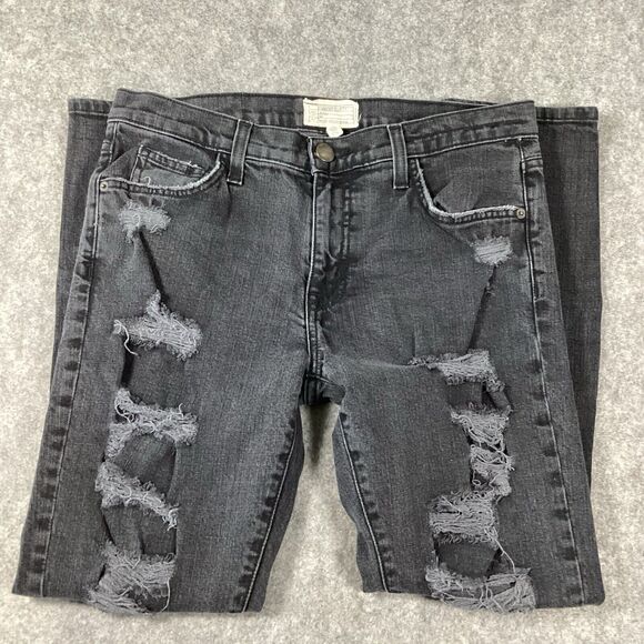 Current Elliot The Fling Black Tattered Black Denim Jeans Size 28 Grunge - Picture 12 of 15
